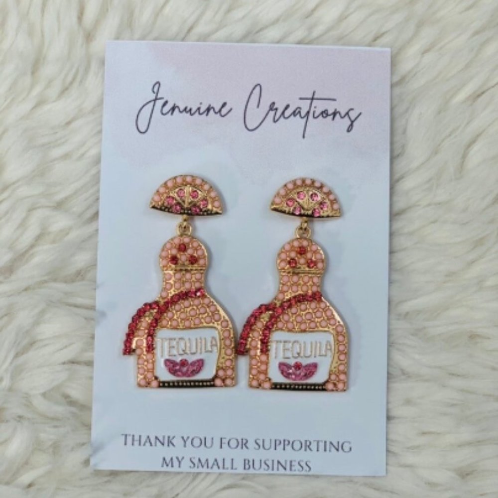 Light Pink Tequila Bottle Earrings, Girls Night Out, Party Earrings, NYE